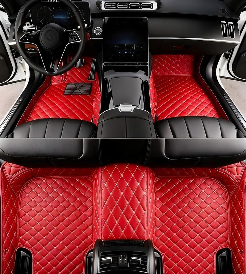 OVINIX Artificial Leather Car Floor Mats Fit for Toyota Highlander 2014-2019- Tailored, All-Weather,Easy to Clean， Premium Interior Protection (red Beige) - Image 1