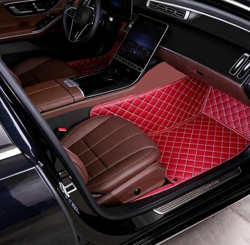 OVINIX Artificial Leather Car Floor Mats Fit for Toyota Highlander 2014-2019- Tailored, All-Weather,Easy to Clean， Premium Interior Protection (red Beige) - Image 2