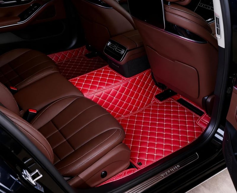 OVINIX Artificial Leather Car Floor Mats Fit for Toyota Highlander 2014-2019- Tailored, All-Weather,Easy to Clean， Premium Interior Protection (red Beige) - Image 3