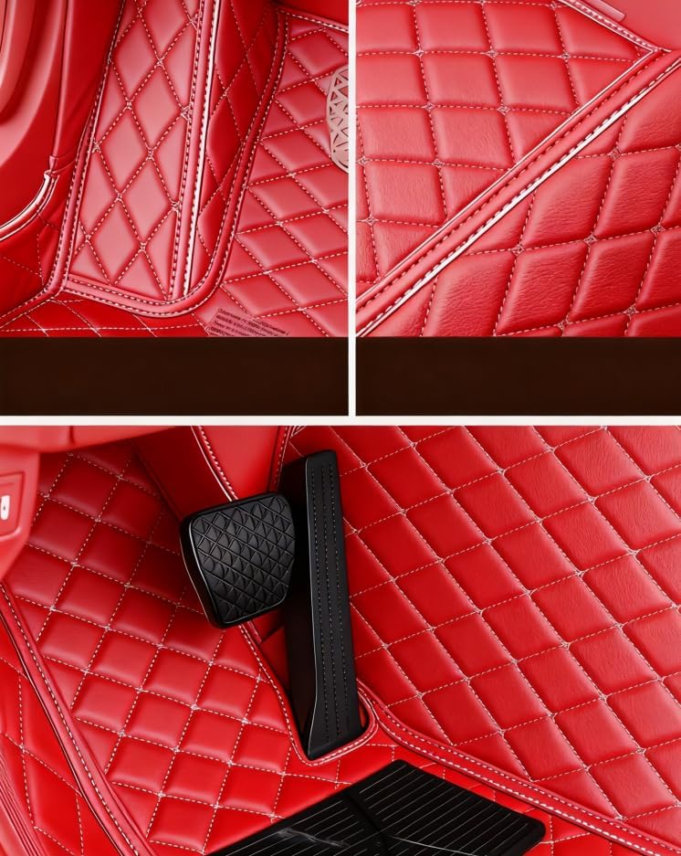 OVINIX Artificial Leather Car Floor Mats Fit for Toyota Highlander 2014-2019- Tailored, All-Weather,Easy to Clean， Premium Interior Protection (red Beige) - Image 4