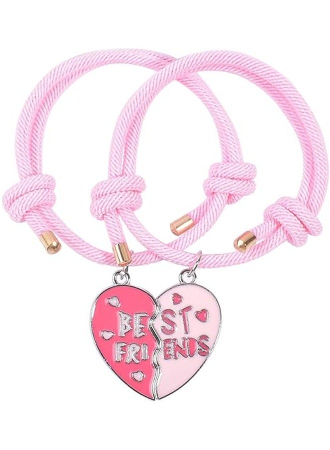 2PCS BFF Bracelets Friendship Magnetic Bracelets Best Friends Heart Pendant Cute Design nylon Bracelets, for Girls Women Friendship Jewelry Gifts for Kids - Image 4