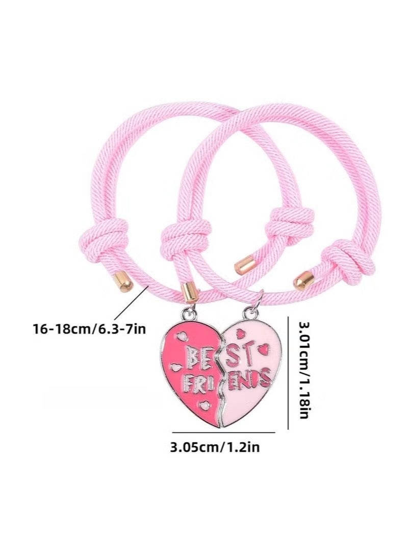 2PCS BFF Bracelets Friendship Magnetic Bracelets Best Friends Heart Pendant Cute Design nylon Bracelets, for Girls Women Friendship Jewelry Gifts for Kids - Image 3