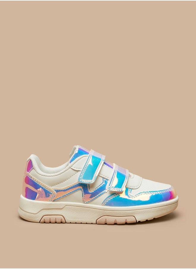 Flora Bella By Shoexpress - Girl's Textured Casual Sneakers Shoes With Hook And Loop Closure - Image 1