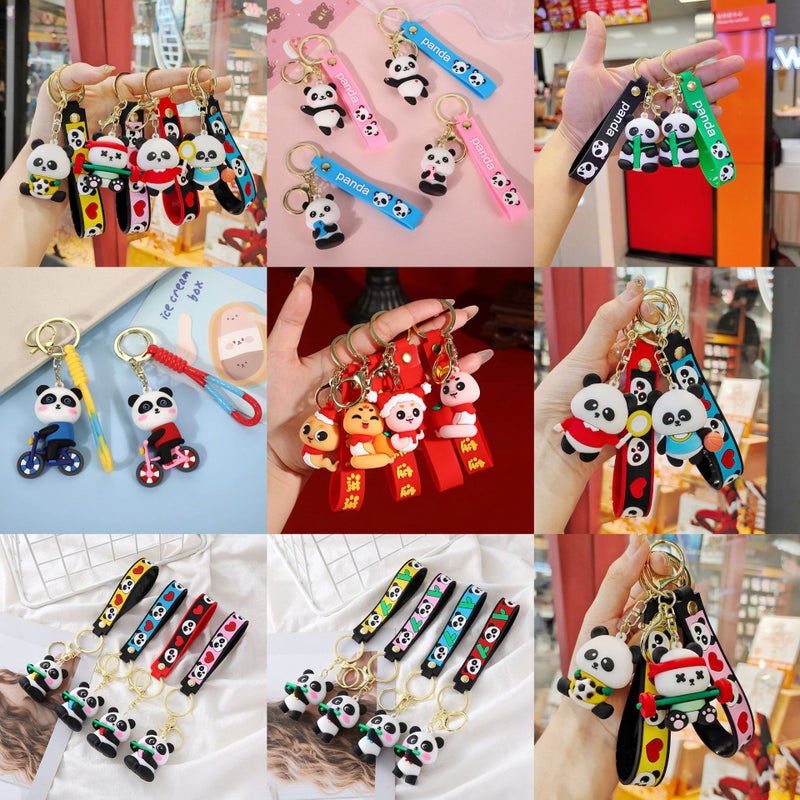 Cute National Tide Panda Keychain Cartoon Year Of The Snake Keychain Holiday Small Gift Bag Car Key Pendant - Image 2