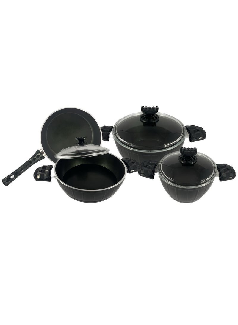 Homemaker 7-Piece Farah Cookware Set - Tempered Glass Lids - 2 Deep Pots - 1 Low Pot - 1 Frypan - Non-Stick Ceramic Surface - PFOA Free - Green  - Image 4