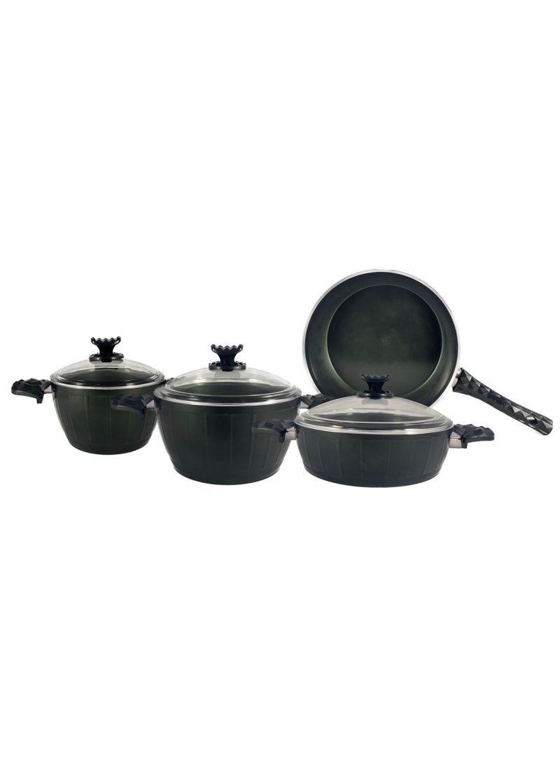 Homemaker 7-Piece Farah Cookware Set - Tempered Glass Lids - 2 Deep Pots - 1 Low Pot - 1 Frypan - Non-Stick Ceramic Surface - PFOA Free - Green  - Image 2