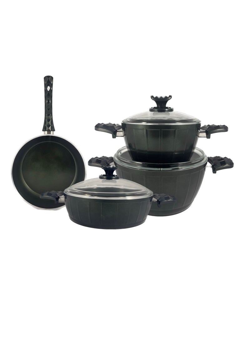 Homemaker 7-Piece Farah Cookware Set - Tempered Glass Lids - 2 Deep Pots - 1 Low Pot - 1 Frypan - Non-Stick Ceramic Surface - PFOA Free - Green  - Image 3
