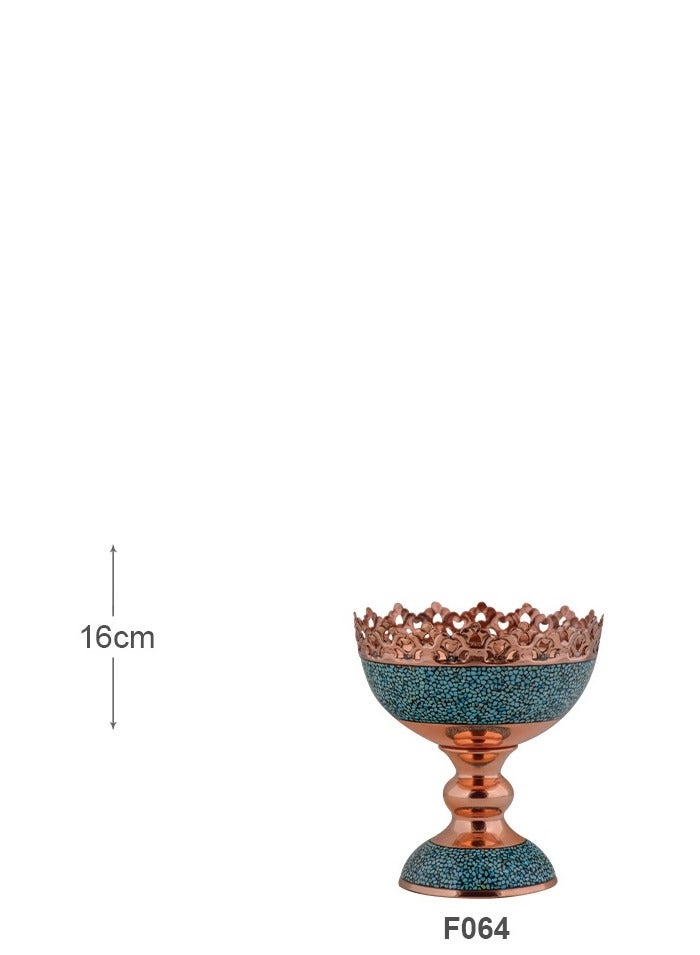 Aghajani Handcrafted Copper and Turquoise Chalice Bowl, 16cm Vintage-Inspired Fruit and Nut Holder Trough for Home Decor - Image 2