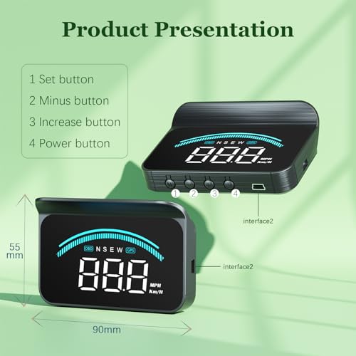 AZIJYV Heads Up Display for Cars M11,Universal OBD+GPS Digital Speedometer Dual System 3.5 Inches HUD with Speed,Water Temperature,Driving Mileage,Overspeed Alarm,Suitable for All Cars - Image 5