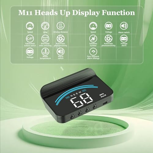 AZIJYV Heads Up Display for Cars M11,Universal OBD+GPS Digital Speedometer Dual System 3.5 Inches HUD with Speed,Water Temperature,Driving Mileage,Overspeed Alarm,Suitable for All Cars - Image 2