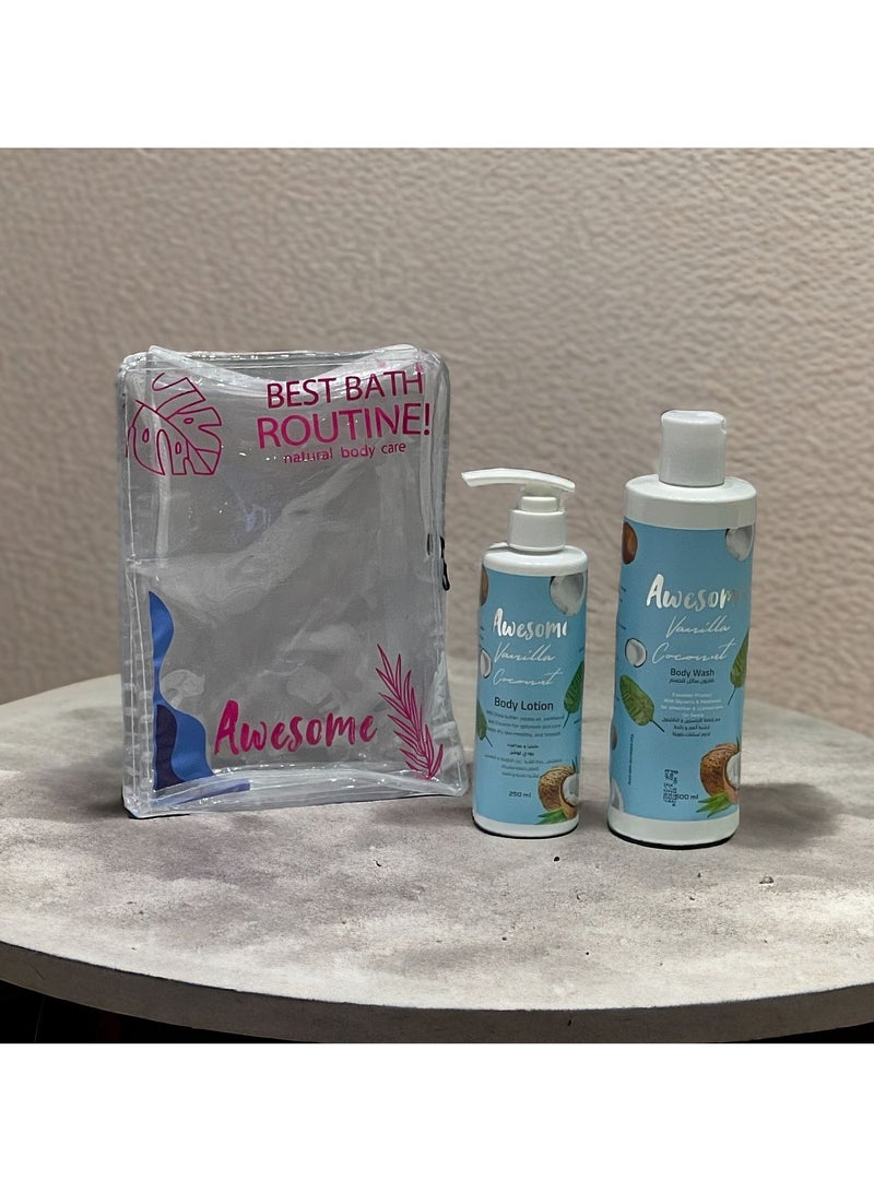 AWESOME BAG Vanilla COCONUT (BODY WASH 500ML+LOTION 250ML) + MAKEUP BAG - Image 5