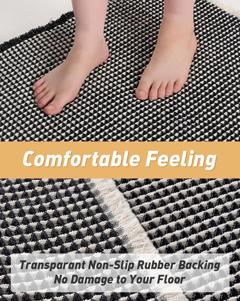 AMOAMI Upgraded Waffle Bath Mat, Super Absorbent Non Slip Bath Mats for Bathroom Floor, Machine Washable Bathroom Rugs with Tassels, Rubber Backed Bathroom Mats, Ultra Soft, 24" x 36",Black & Cream - Image 4