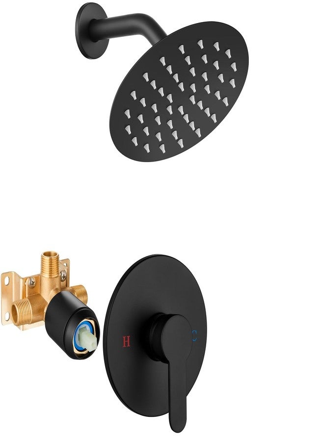 Airuida Shower Faucet Set,Single Function Shower Trim Kit,Wall Mount 6 Inch Round Rainfall Shower Head and Handle Set,Single Handle Shower System Set Male Threads Rough-in Valve Matte Black - Image 1
