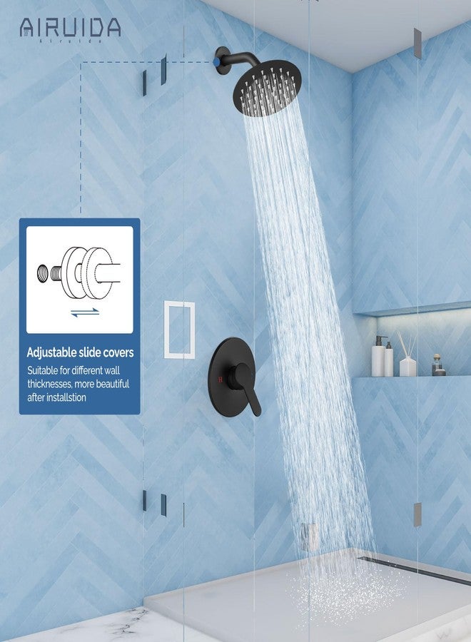 Airuida Shower Faucet Set,Single Function Shower Trim Kit,Wall Mount 6 Inch Round Rainfall Shower Head and Handle Set,Single Handle Shower System Set Male Threads Rough-in Valve Matte Black - Image 4