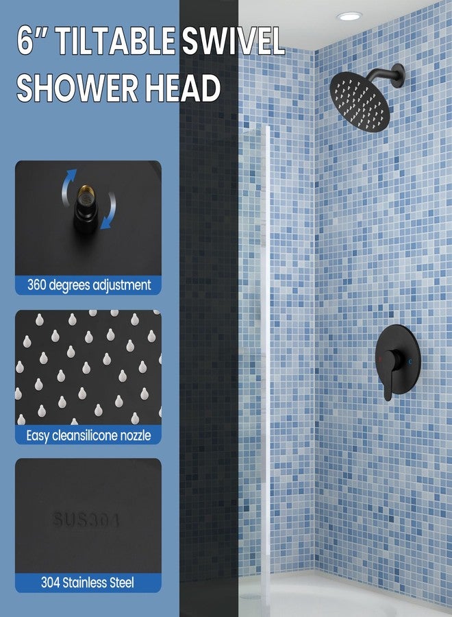 Airuida Shower Faucet Set,Single Function Shower Trim Kit,Wall Mount 6 Inch Round Rainfall Shower Head and Handle Set,Single Handle Shower System Set Male Threads Rough-in Valve Matte Black - Image 5