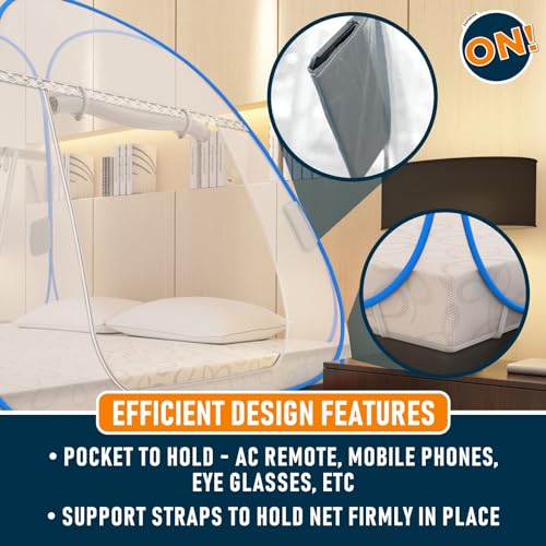 KOLAR Supreme On Double Bed Mosquito Net with Pocket for Mobile,Spectacles; King-Size [6 5x6 5ft] Premium Machardani, Strong&Durable,30gsm,Tent Type,Foldable,Corrosion Resistant[,200cm x 200cmx140cm] - Image 5