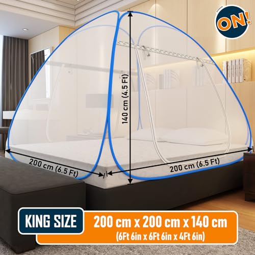KOLAR Supreme On Double Bed Mosquito Net with Pocket for Mobile,Spectacles; King-Size [6 5x6 5ft] Premium Machardani, Strong&Durable,30gsm,Tent Type,Foldable,Corrosion Resistant[,200cm x 200cmx140cm] - Image 3