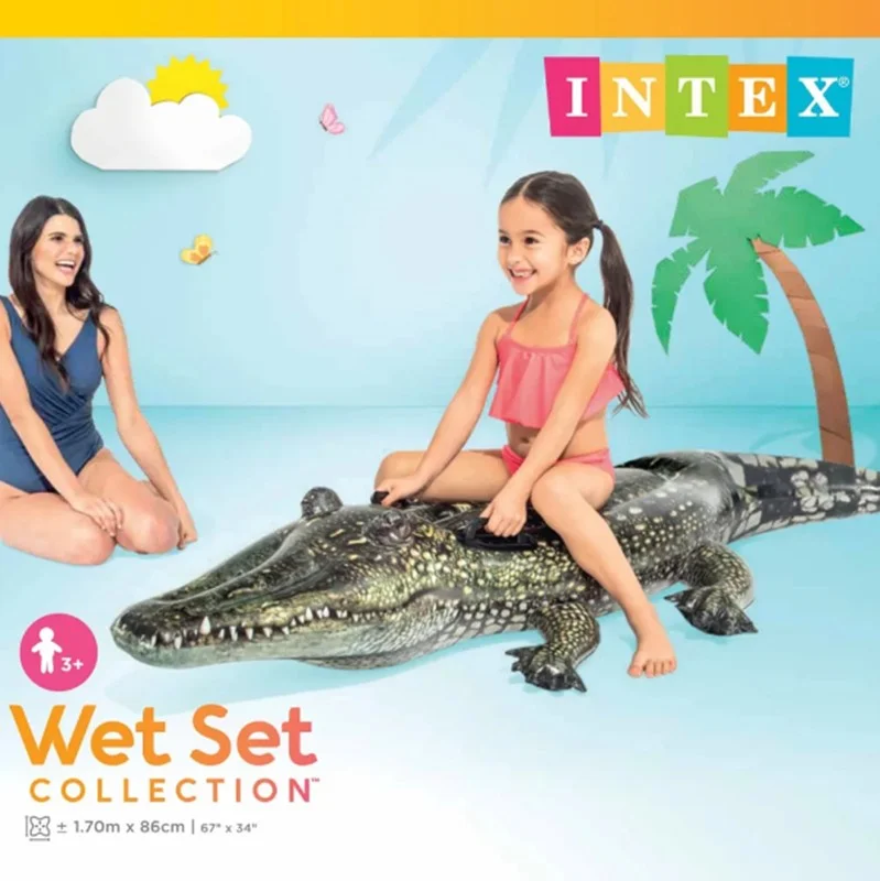 INTEX Crocodile Rider Realistic - Kids Inflatable Crocodile - Sea Riding Crocodile - Pool Crocodile Crocodile 170X86 Cm.