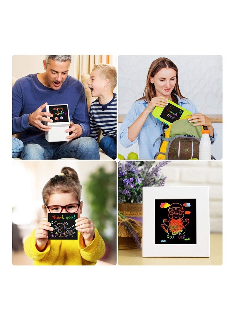 Rainbow Scratch Mini Notes Paper Pad Cards With 2 Stylus 2 Drawing Stencil Children Kids Draw Painting Toys Craft Gift - Image 3