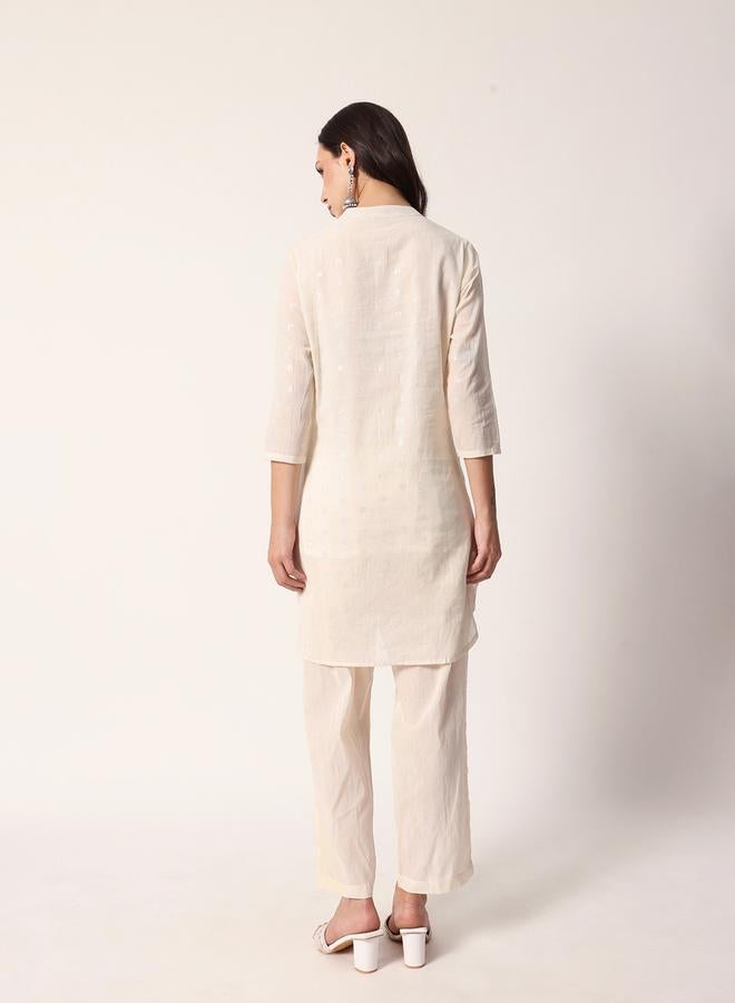 ISHIN Women's Cream Cotton Textured Tunic Full Palazzo Regular Fit Kurta Set - Image 3