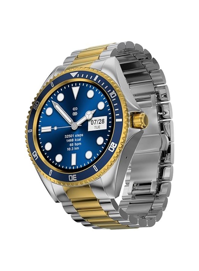 Fire-Boltt Quantum Luxury & Sporty Stainless Steel Smartwatch, 1.28" Bluetooth Calling, High Resolution of 240 * 240 Px & TWS Connection (Sapphire Gold) - Image 1