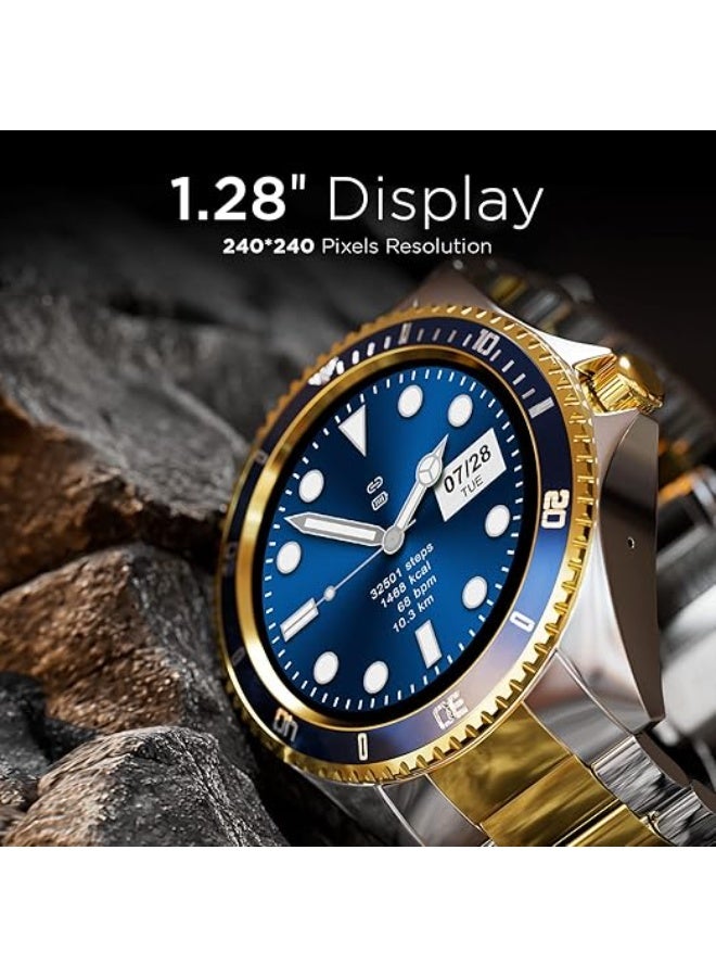 Fire-Boltt Quantum Luxury & Sporty Stainless Steel Smartwatch, 1.28" Bluetooth Calling, High Resolution of 240 * 240 Px & TWS Connection (Sapphire Gold) - Image 2