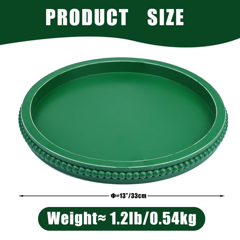 Hrastany Green Round Wood Decorative Ottoman Tray for Coffee Table Kitchen Counter, Living Room, Handcrafted Green Wooden Serving Tray for Table Centerpiece - Image 5