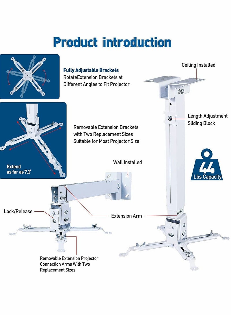 Excefore Projector Ceiling Mount, Universal Projector Mount 3 Modes +-15° Tilt - 360° Rotatable - up to 15Kg for LCD DLP Projector  - Image 4