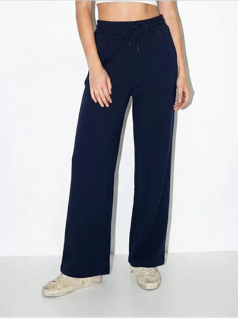 Bianco Lucci Navy Blue LUCCI Crew Neck T-Shirt and Pants Two-Piece Set for Women | Best Price UAE