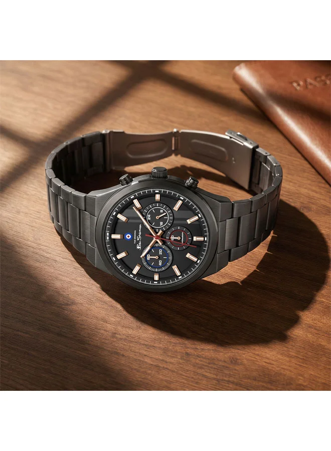 Ben Sherman Black Canterbury Black Dial Black Stainless Steel Bracelet Chronograph Watch for Men, 44mm for Men | Best Price UAE