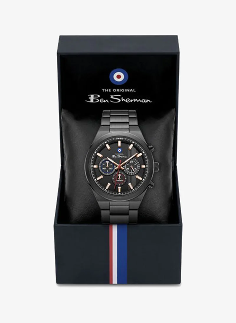 Ben Sherman Black Canterbury Black Dial Black Stainless Steel Bracelet Chronograph Watch for Men, 44mm for Men | Best Price UAE