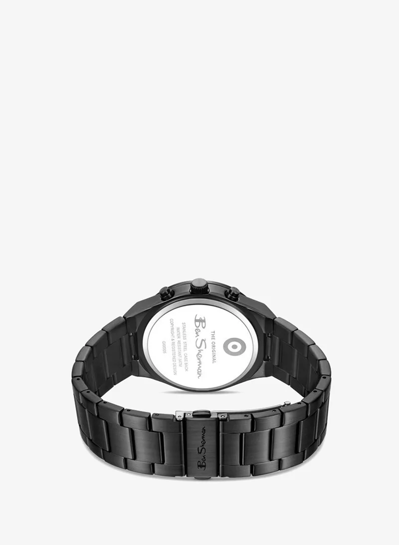 Ben Sherman Black Canterbury Black Dial Black Stainless Steel Bracelet Chronograph Watch for Men, 44mm for Men | Best Price UAE