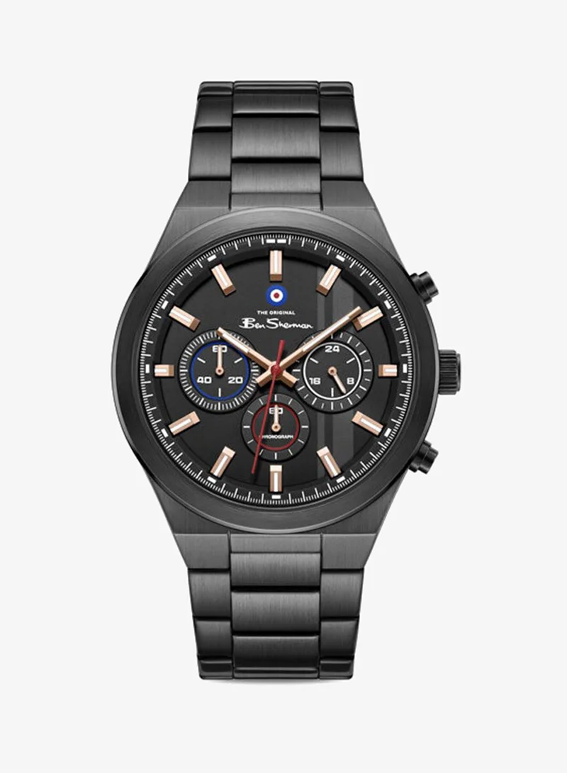 Ben Sherman Canterbury Black Dial Black Stainless Steel Bracelet Chronograph Watch for Men, 44mm