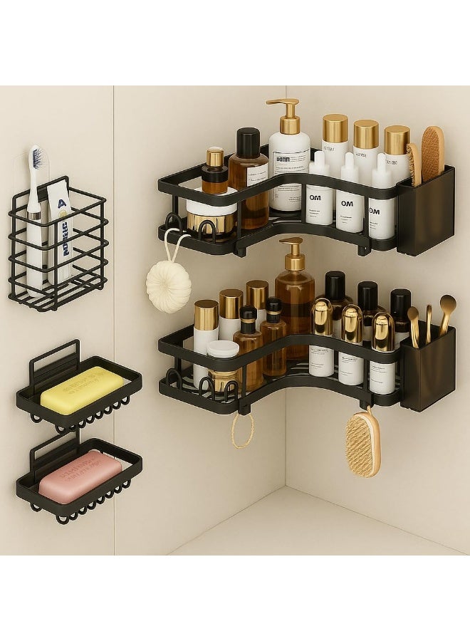 Beauenty Shower Caddy 7 Pack, Adhesive Bathroom Organizer, No Drilling Shower Shelves & Large Capacity, Rustproof Stainless Steel Shower Racks, shower shelf for inside shower & Kitchen (7 Pack) - Image 1