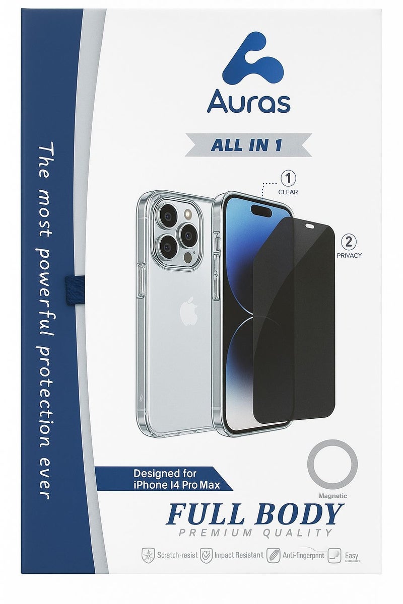 AUras Auras Full Body Clear Case with Screen Protector for iPhone 14 Pro Max – MagSafe Compatible – Shockproof & Scratch Resistant – All-in-One Protection 