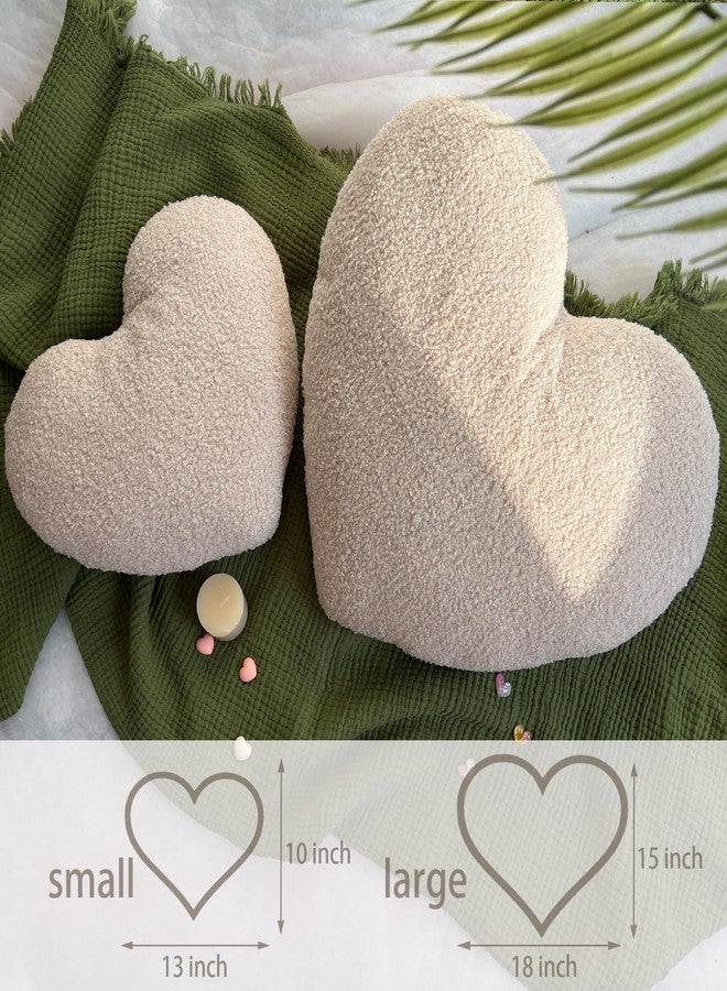 EastTree Heart Pillows, Off White Heart Shaped Pillows, Love Throw Pillows, Cute Sherpa Heart Decor, Small Fluffy Pillows, Women Girls Living Bedroom Home Decoration 10x13 Inch - Image 2