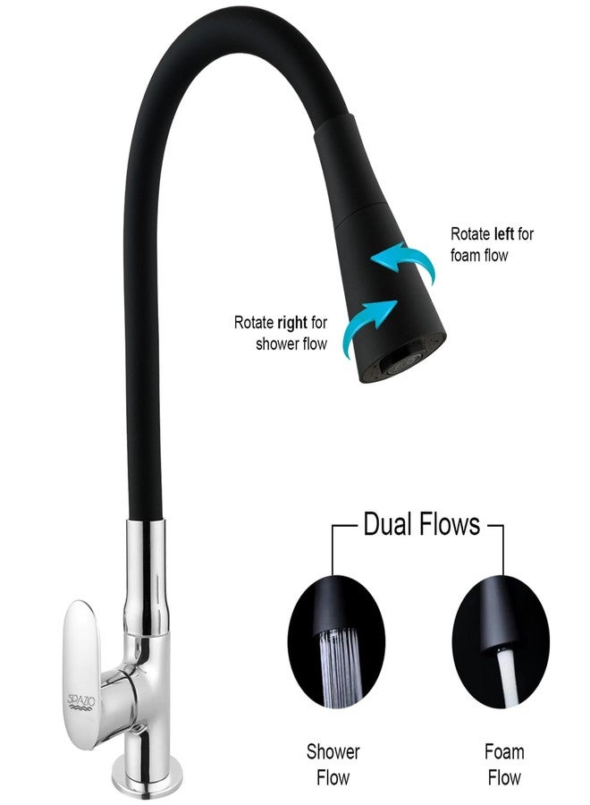 SPAZIO Opal Brass Swan Neck Tap/Sink Faucet with Black 360 Degree Flexible Silicon Swivel Spout & Dual Flow Pattern, Hot/Cold Water for Kitchen Sink, Wash Basin, Chrome Finish Pillar Cock - Image 4