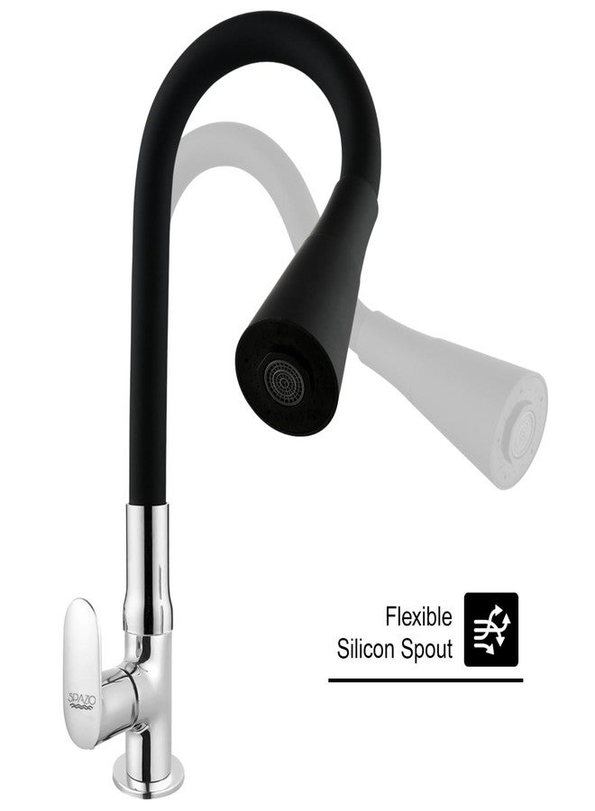 SPAZIO Opal Brass Swan Neck Tap/Sink Faucet with Black 360 Degree Flexible Silicon Swivel Spout & Dual Flow Pattern, Hot/Cold Water for Kitchen Sink, Wash Basin, Chrome Finish Pillar Cock - Image 3