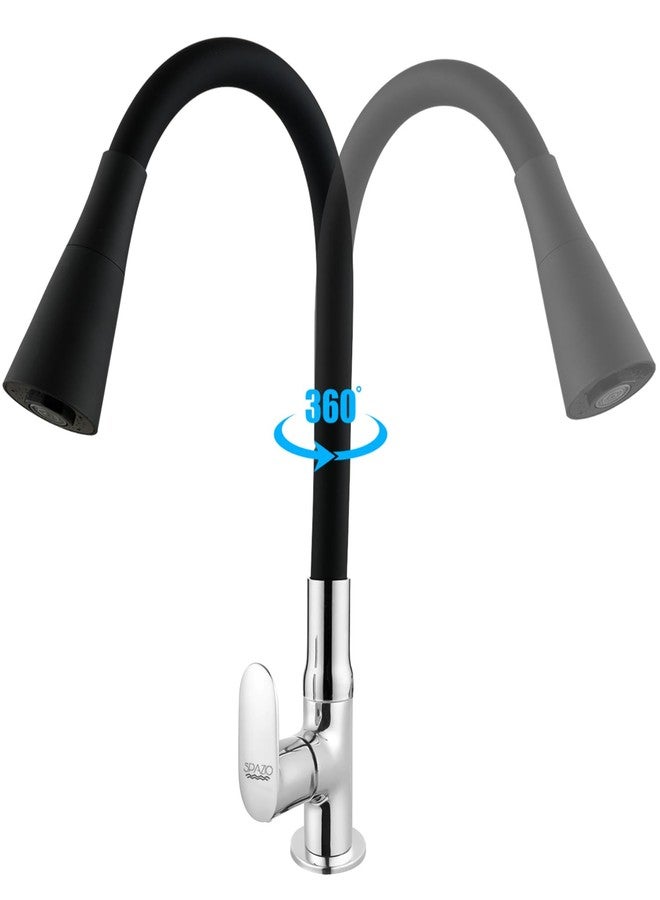 SPAZIO Opal Brass Swan Neck Tap/Sink Faucet with Black 360 Degree Flexible Silicon Swivel Spout & Dual Flow Pattern, Hot/Cold Water for Kitchen Sink, Wash Basin, Chrome Finish Pillar Cock - Image 2