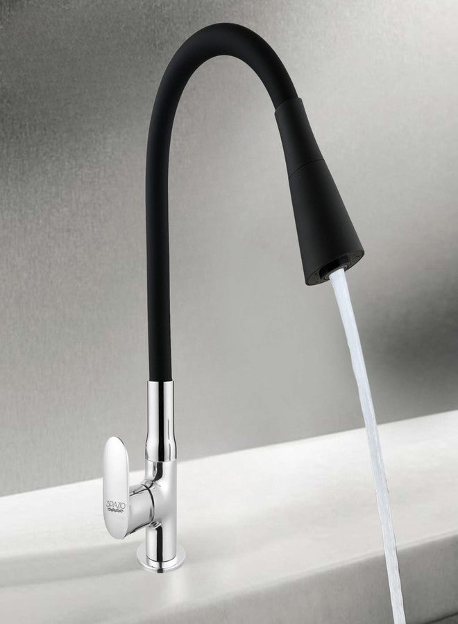 SPAZIO Opal Brass Swan Neck Tap/Sink Faucet with Black 360 Degree Flexible Silicon Swivel Spout & Dual Flow Pattern, Hot/Cold Water for Kitchen Sink, Wash Basin, Chrome Finish Pillar Cock - Image 5