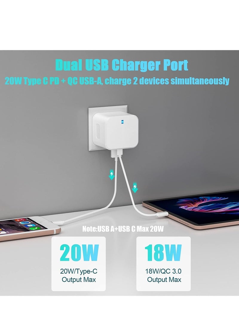 USB C Charger, 20W Fast Charge Wall Plug, 2 Ports PD&QC 3.0 Fast Charger Plug Compatible for iPhone 13/13 Pro 12/12 Pro/12 Pro Max/11/XS/XR, iPad, Galaxy, Huawei etc - Image 3