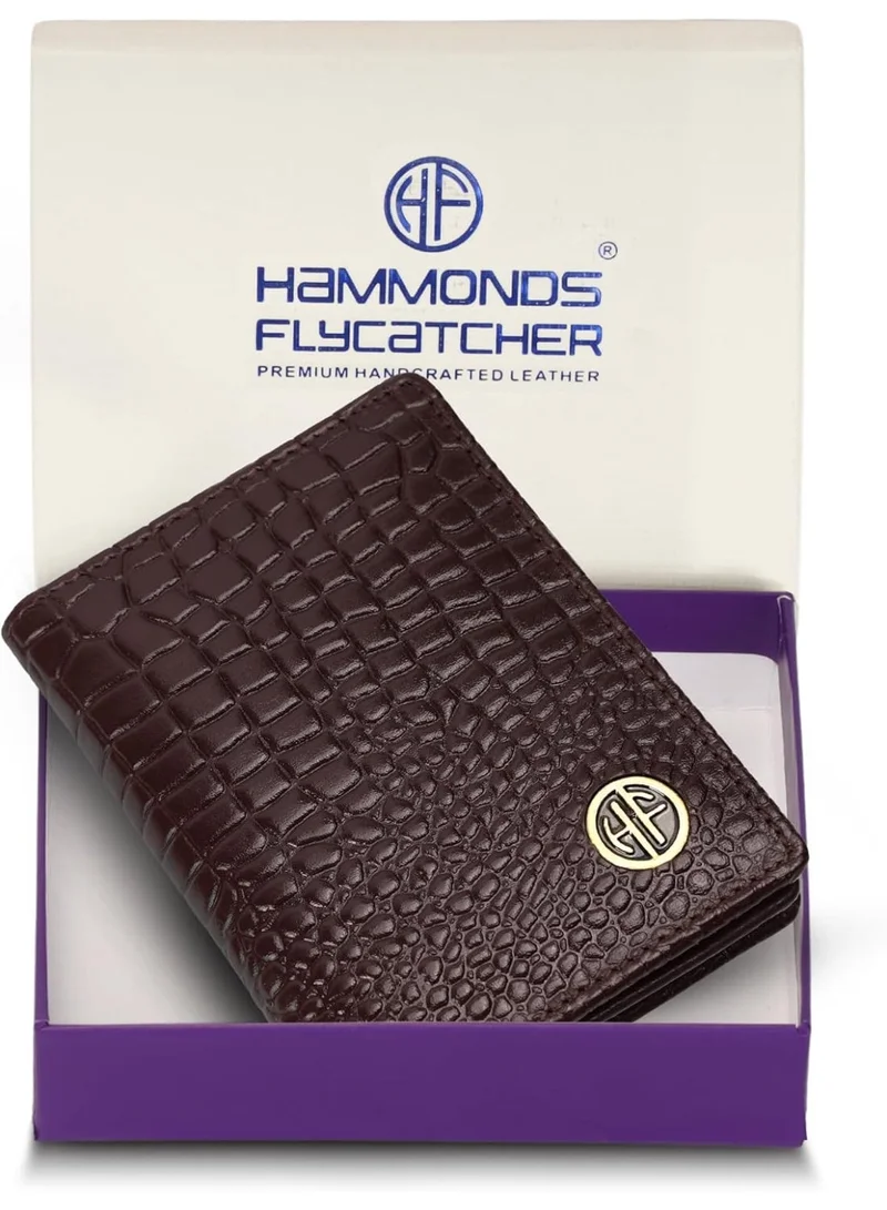 Genuine Leather Card Holder Wallet for Man & Women, RFID Protected ATM/Credit Card Holder Wallet for Men with 4 Slots(Fits Upto 8 Cards), Gift for Men, CROC Redwood