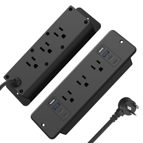 HHSOET 14 in 1 Fast Charging Recessed Power Strip, 20W Furniture Power Outlet, Flush Mount Surge Protection with 6 AC Plugs, 4 USB-A and 4 USB-C, 6ft Power Cord. (Black) - Image 1