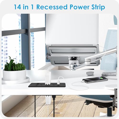 HHSOET 14 in 1 Fast Charging Recessed Power Strip, 20W Furniture Power Outlet, Flush Mount Surge Protection with 6 AC Plugs, 4 USB-A and 4 USB-C, 6ft Power Cord. (Black) - Image 4