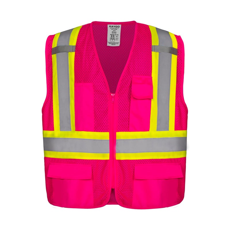 KAYGO Safety Vest with Pockets - High Visibility Reflective Vest ANSI Class 2 Construction Vest (Type R, Not FR) KG0100 (S, Pink, 1 Pcs) - Image 1