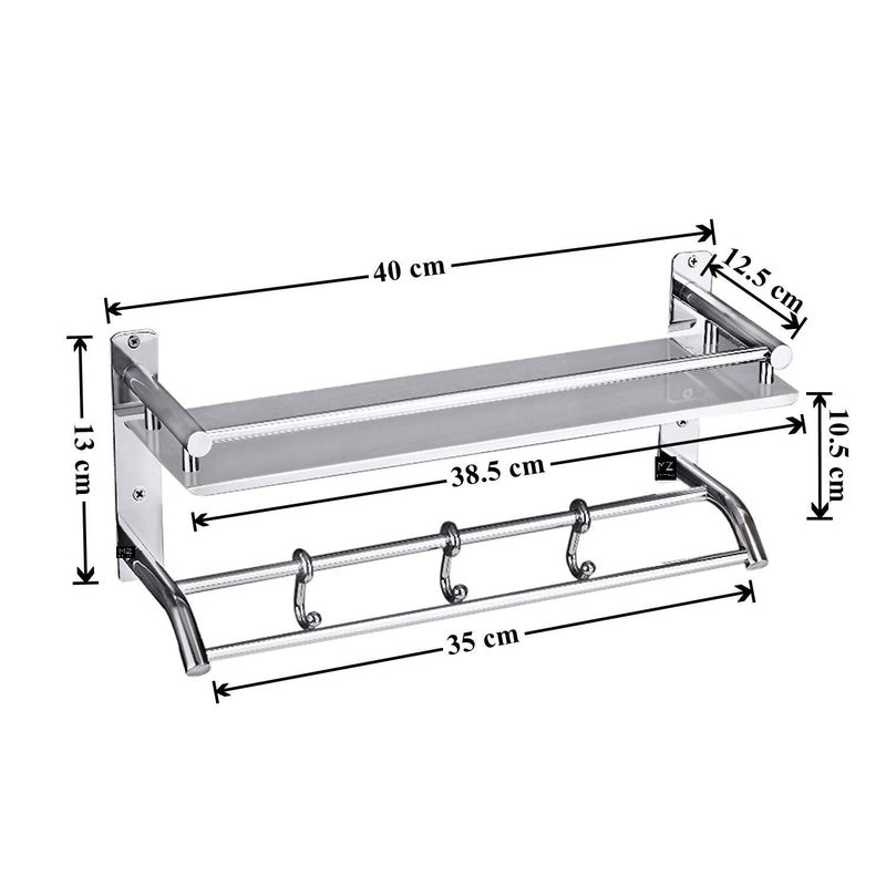 Meetzone High Grade Stainless Steel Multipurpose 2 Tier Bathroom Shelf with Towel HolderTowel HooksBathroom AccessoriesSilver - Image 2