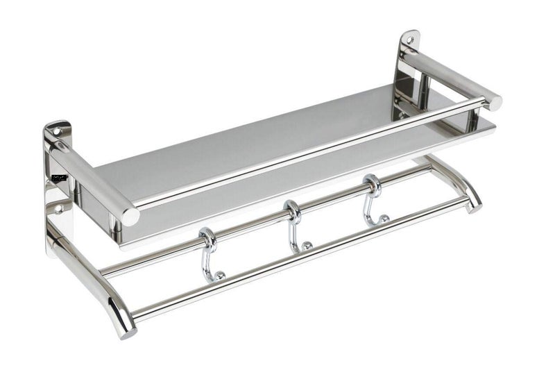 Meetzone High Grade Stainless Steel Multipurpose 2 Tier Bathroom Shelf with Towel HolderTowel HooksBathroom AccessoriesSilver - Image 1