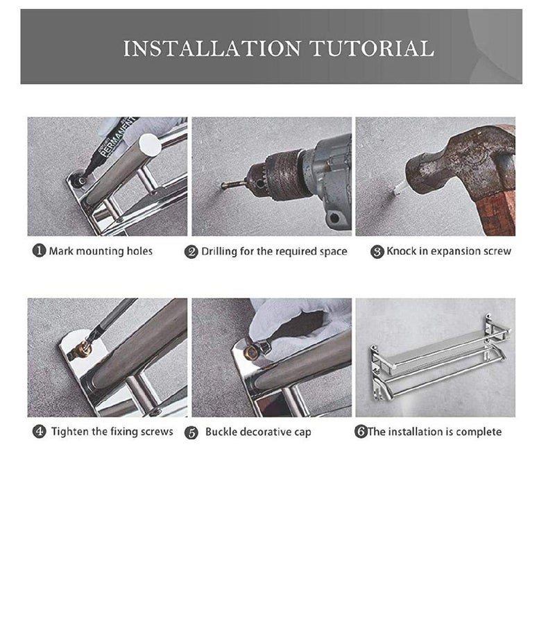 Meetzone High Grade Stainless Steel Multipurpose 2 Tier Bathroom Shelf with Towel HolderTowel HooksBathroom AccessoriesSilver - Image 4