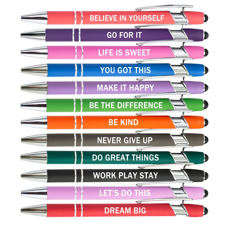 PASISIBICK 12 Pieces Motivational Inspirational Quotes Snarky Screen Touch Stylus Ballpoint Pens, Office Encouraging Scriptures, Black Ink (12 Color,Motivational) - Image 1