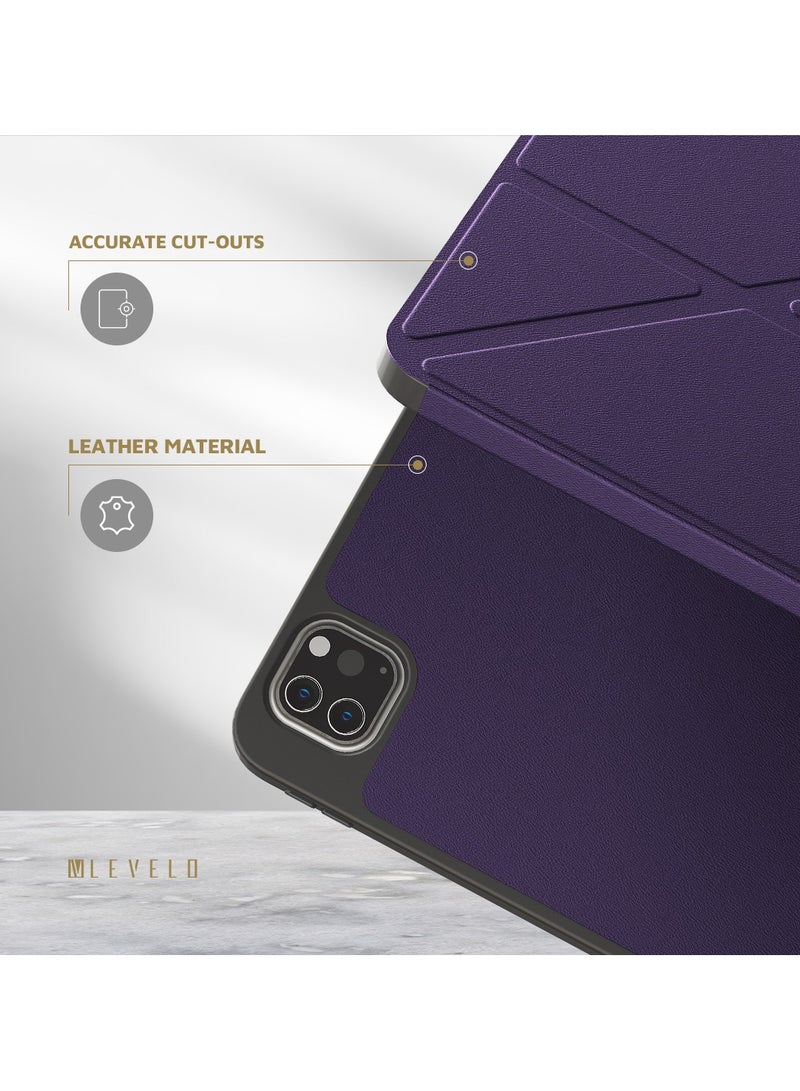 LEVELO Elegant Hybrid Leather Case for iPad Pro 11/Shock Absorbent/Bumper Case/Precise Cut-Outs- Purple - Image 3